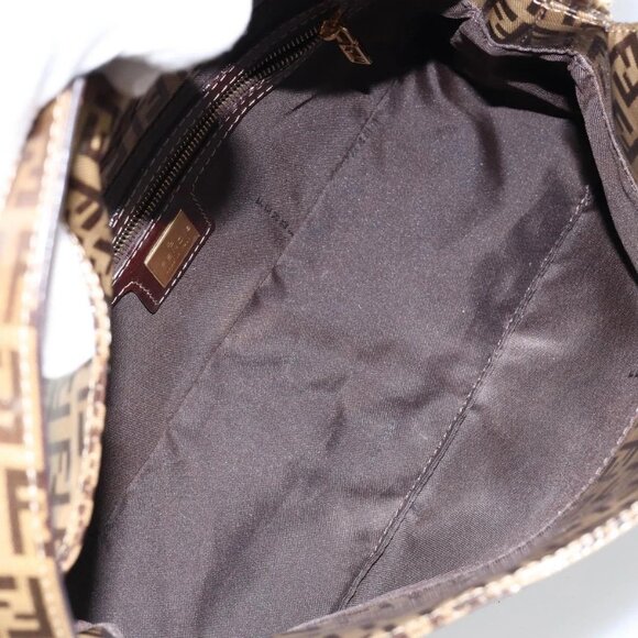 FENDI Zucchino Canvas Mamma Baguette Shoulder Bag Beige Gold Auth ep11341 - Picture 10 of 16